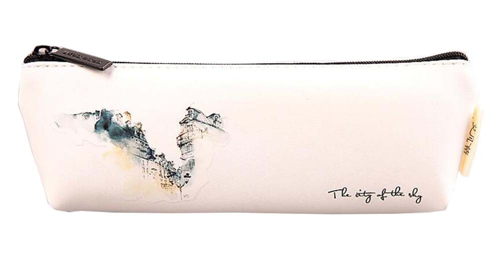 White PU Material Leather Pencil Case