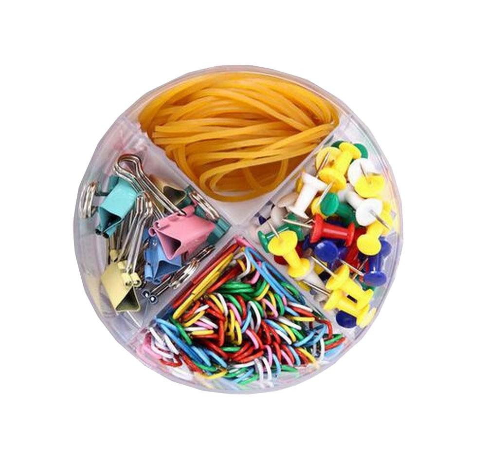 A Box of Metal Binder Clips/Paper Clips/ Clamps/Pushpins/Rubber Bands