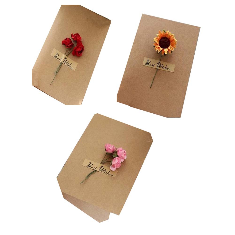Beautiful Flower Greeting Cards/Wish Cards for Festivals Pack of 3