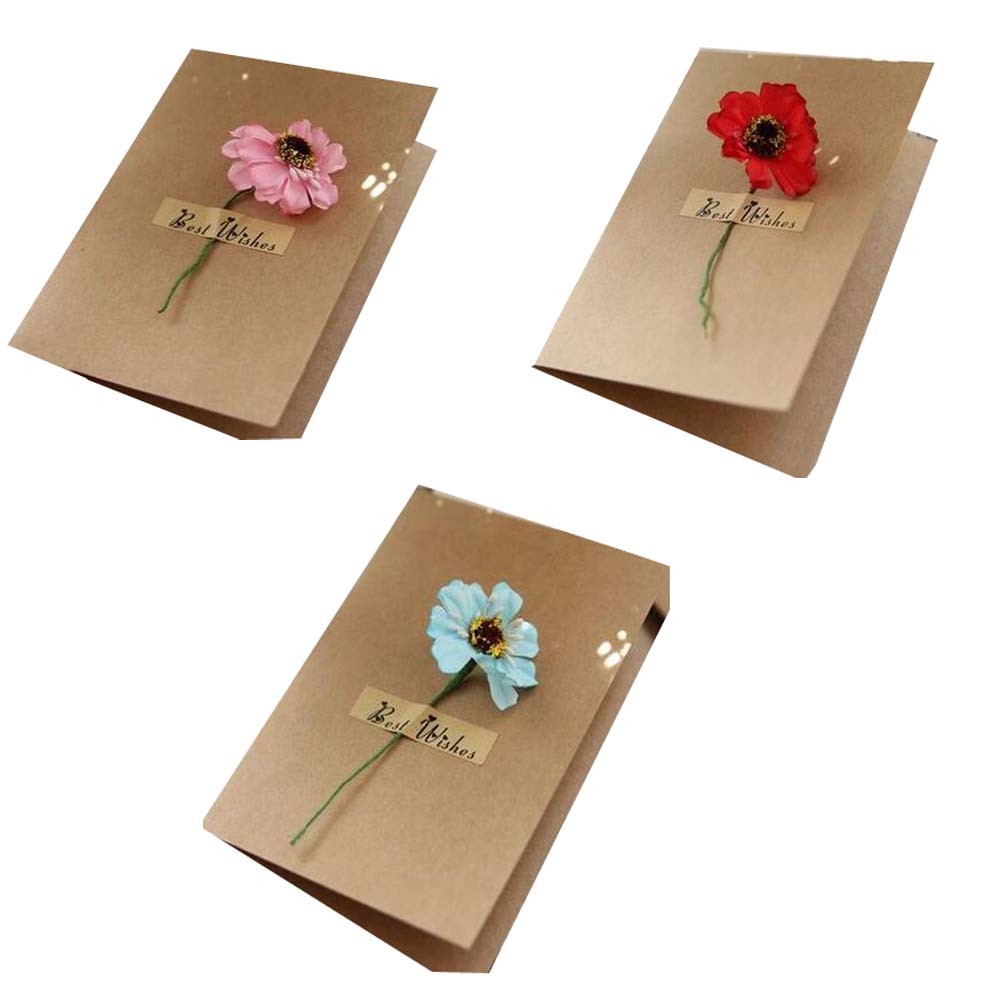 Set of 3 Handmade Flower Greeting Cards Birthday/Festival Cards