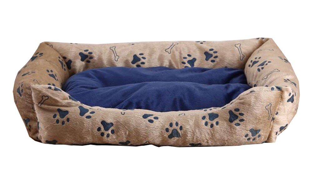With Dog Paw Pattern Rectangular Soft Pet Beds - Blue