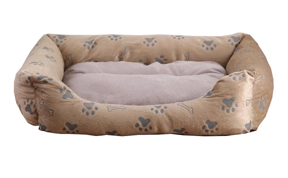 Comfortable Rectangle Pet Bed with Dog Paw Pattern - Grey