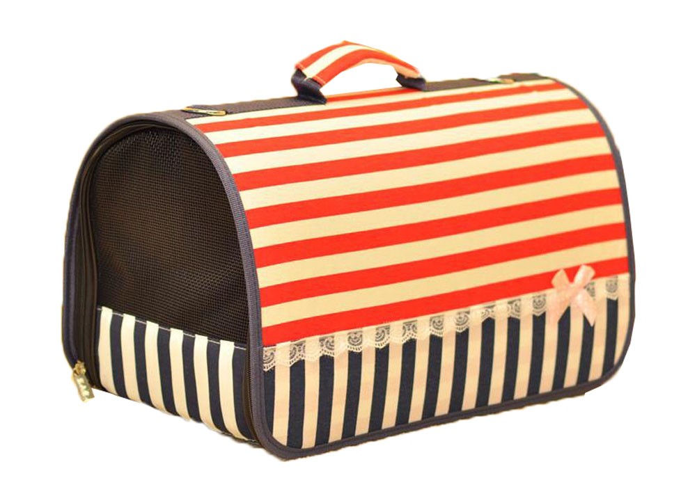 Pet Carrier for Dog Cats Small Puppies - Red and Blue Stripe