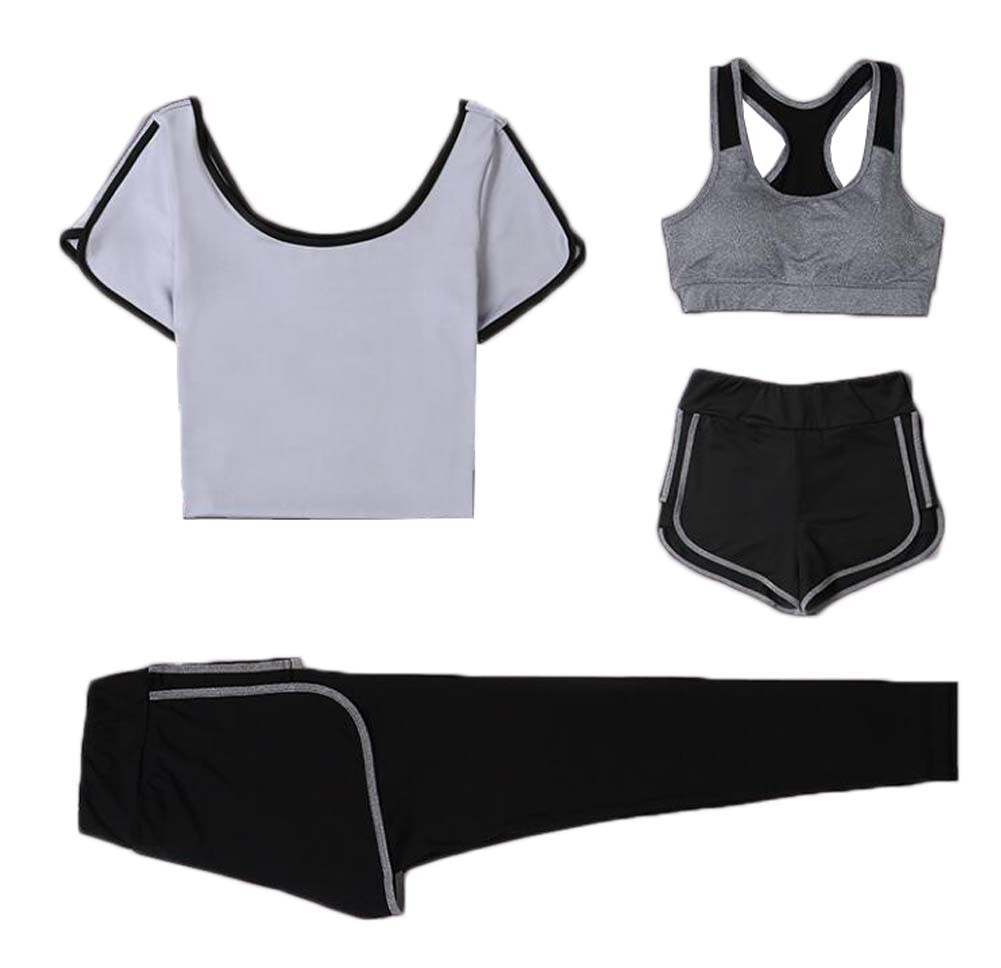 Women Bra T-shirt Sports 4 Piece Sets for Running Sports Yoga