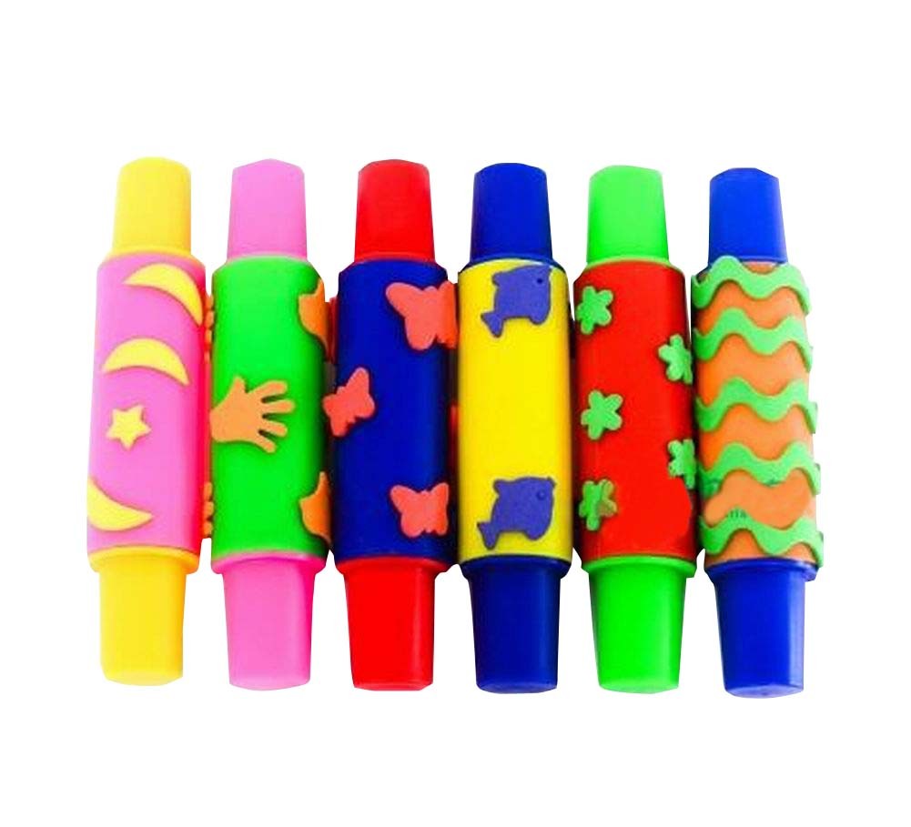Set of 6 Colorful Kids Early Learning Sponge Painting Brushes