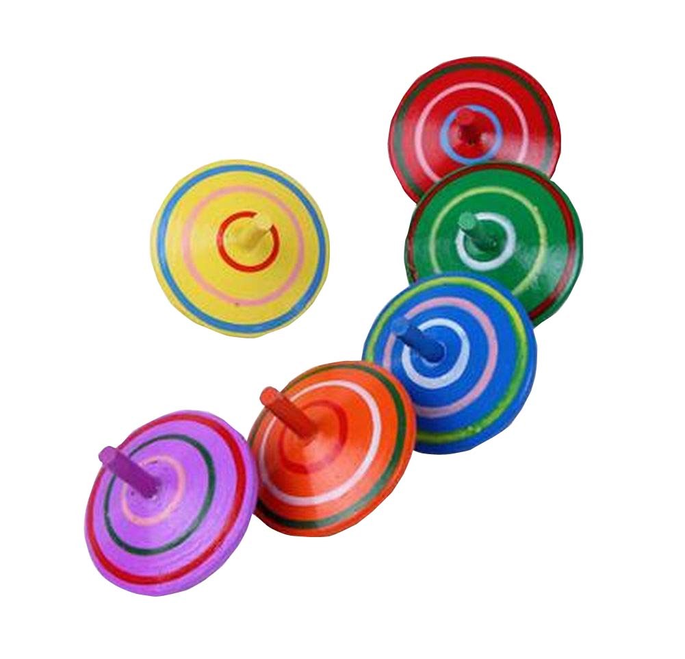 Set of 6 Color Random Wood Hand Peg-top Educational Toy for Kids