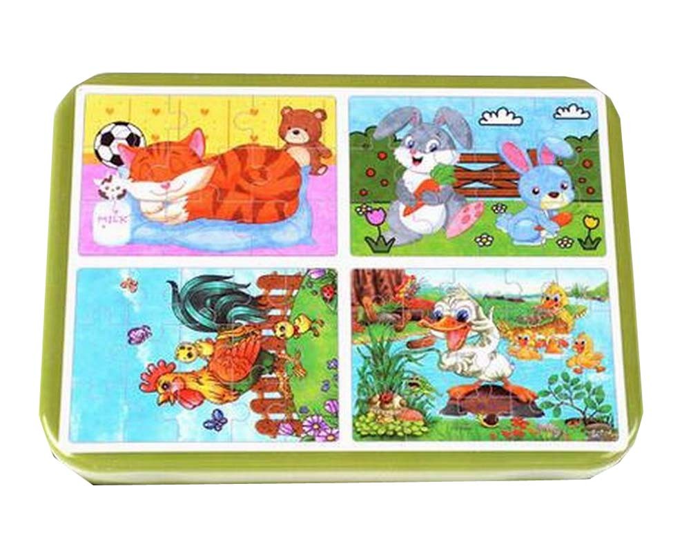 [Farm Animals] A Set of 4 Pieces Wood Kids Toy Early Learning Puzzle