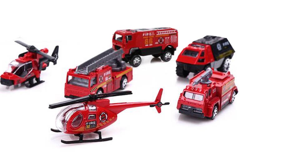 Children's toy military vehicle toy model car fire team 6 piece set