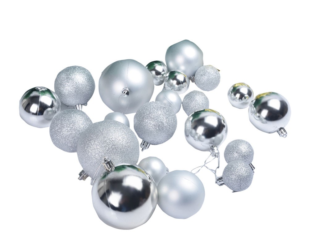 Christmas Hanging Ornaments Christmas Tree Balls Assorted Sizes Ball Set Silver