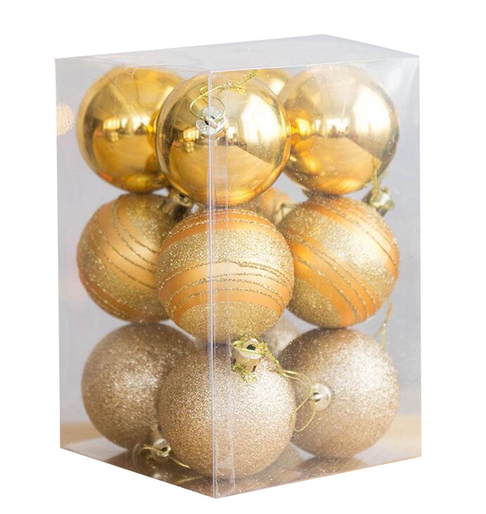 12 PCS Christmas Tree Balls Christmas Hanging Ornaments Set-Golden