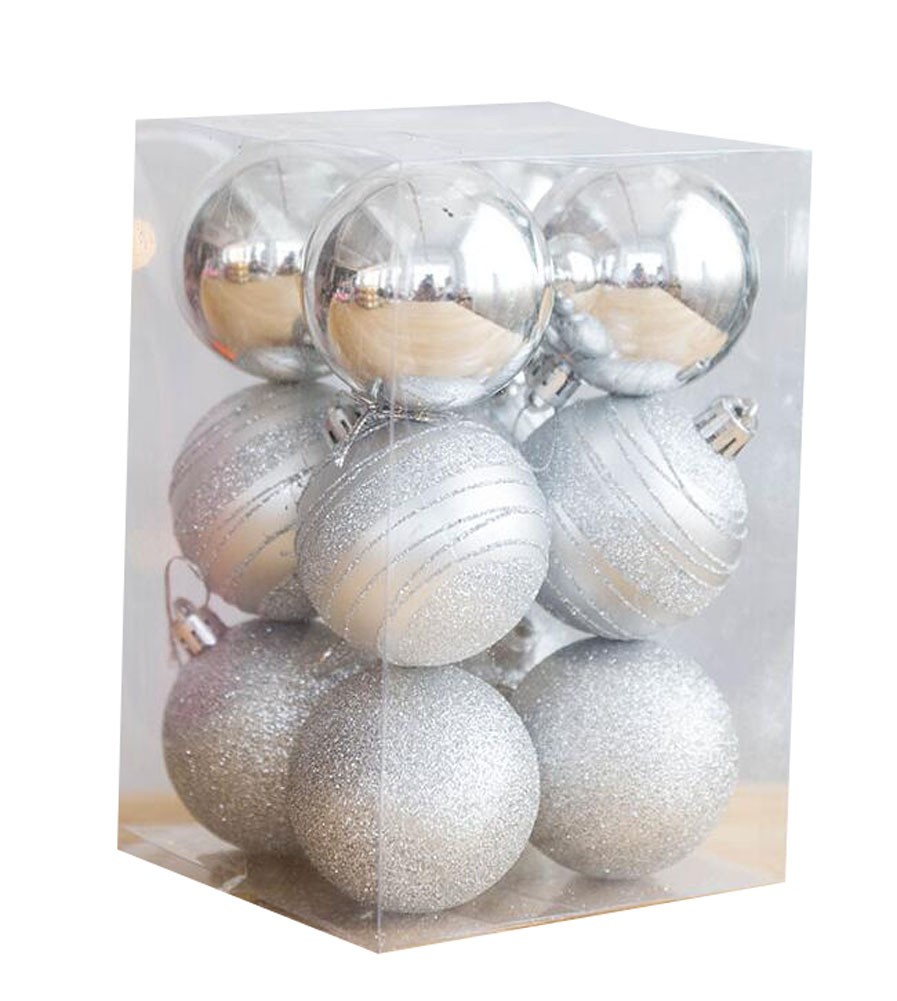 12 PCS Christmas Tree Balls Christmas Hanging Ornaments Set-Silver
