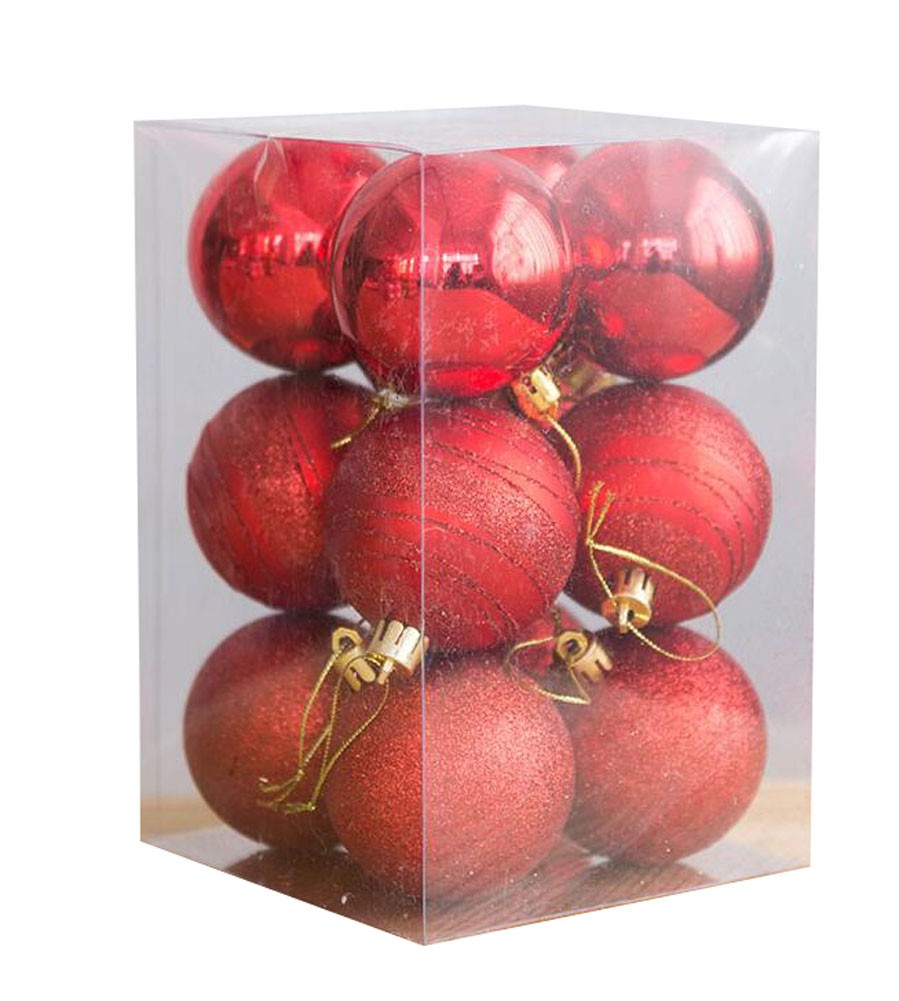 12 PCS Christmas Tree Balls Christmas Hanging Ornaments Set-Red