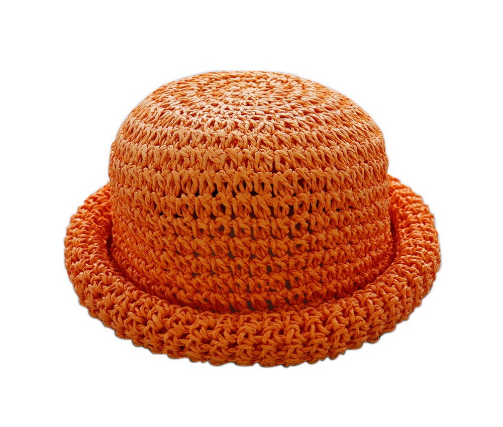 Cute Toddler Hats Straw Summer Sun Hat Girls Boonie Hat Kids Bowler Hat Orange