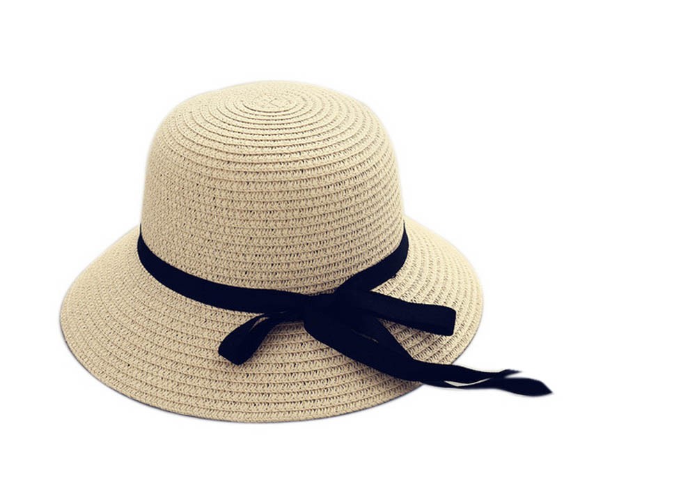 Girls Toddler Straw Summer Sun Beach Hats Kids Bowknot Broad-brimmed Hat Beige