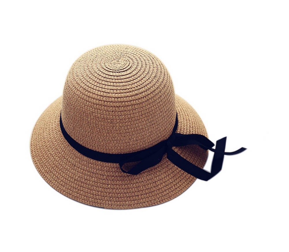 Girls Toddler Straw Summer Sun Beach Hats Kids Bowknot Broad-brimmed Hat Brown