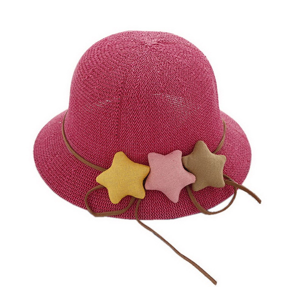 Star Toddler Straw Summer Sun Beach Hats Kids Travel Broad-brimmed Hat Rose