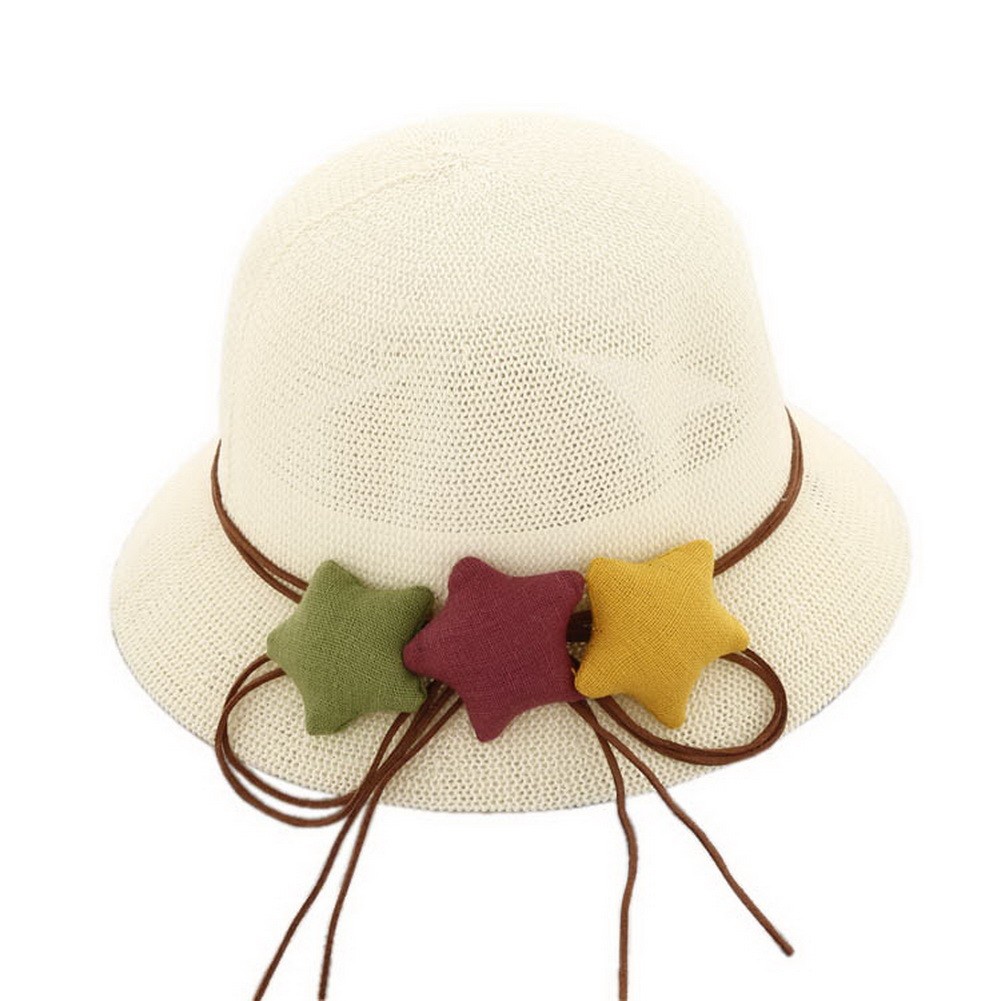Star Toddler Straw Summer Sun Beach Hats Kids Travel Broad-brimmed Hat White