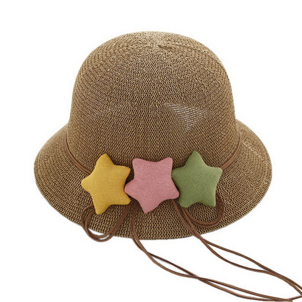 Star Toddler Straw Summer Sun Beach Hats Kids Travel Broad-brimmed Hat Brown