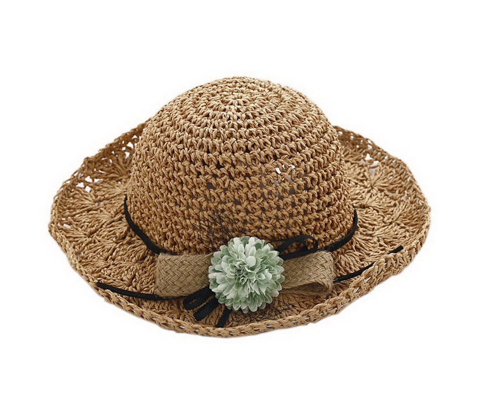 Girls Flower Wide-Brimmed Straw Hat Toddler Summer Sun Beach Travel Hats Brown