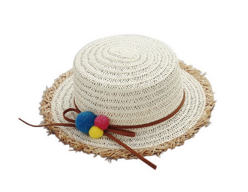 Kids Straw Summer Sun Hat Toddler Travel Beach Picnic Wide-Brimmed Hats White
