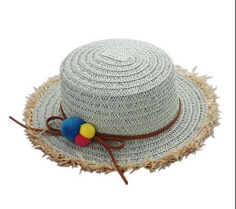 Kids Straw Summer Sun Hat Toddler Travel Beach Picnic Wide-Brimmed Hats Blue