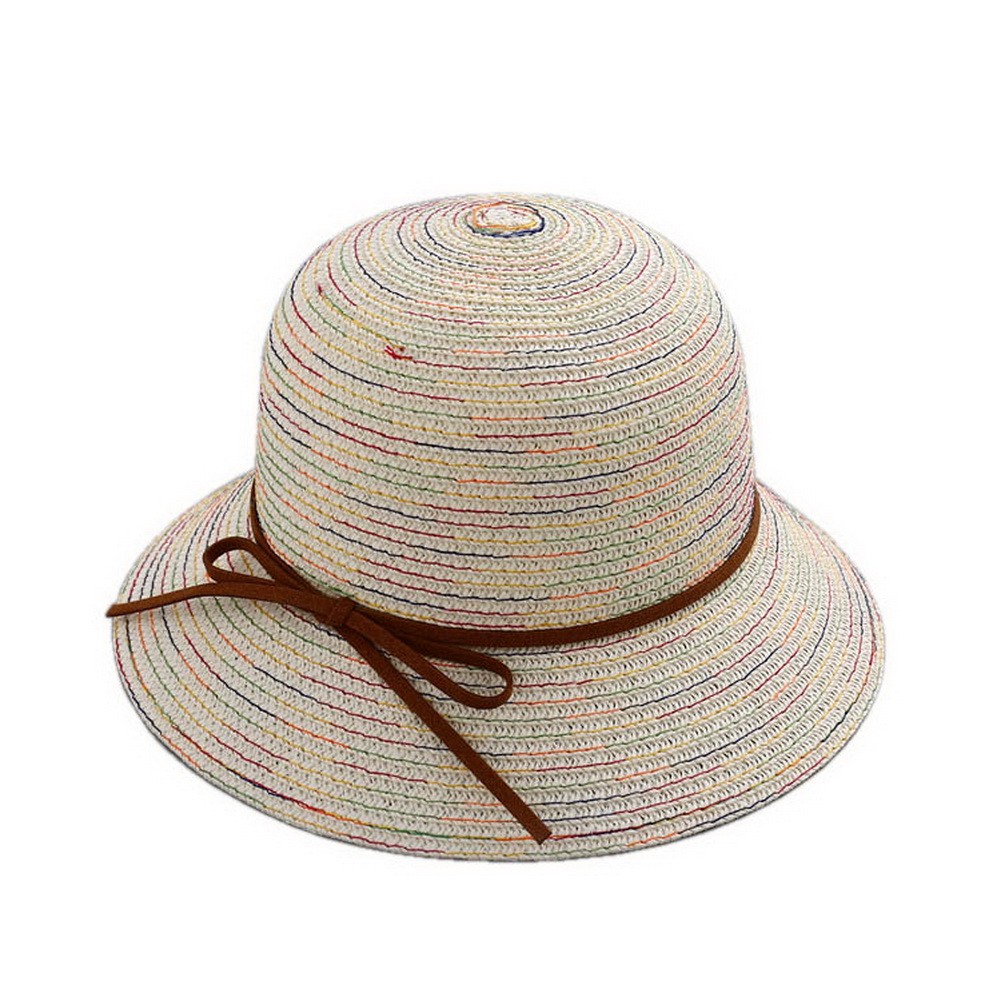 Straw Wide-Brimmed Girls Summer Broadbrim Sun Hat Kids Travel Beach Hat Beige