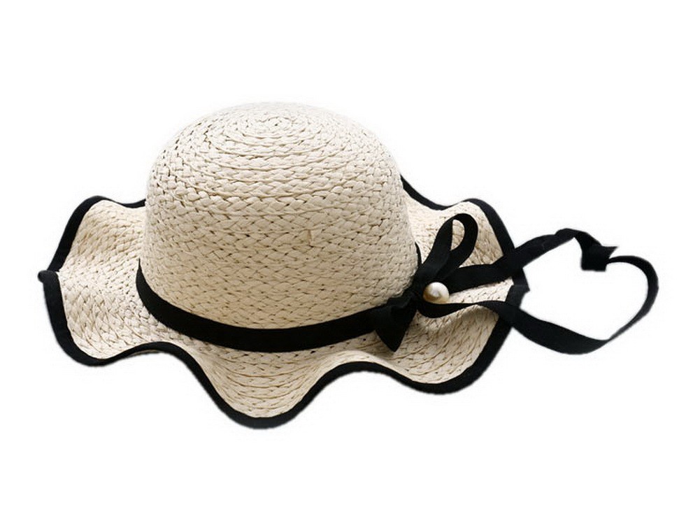 Princess Bowknot Straw Broadbrim Girl Summer Sun Hat Kids Travel Beach Hat Beige