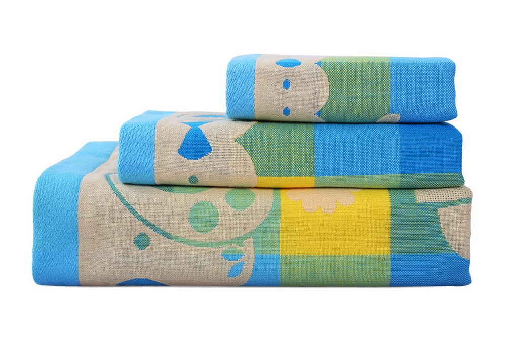 3 Pcs Lovely Rabbit Bath Towels Cotton Family Towels Washcloth Face Towel Blue