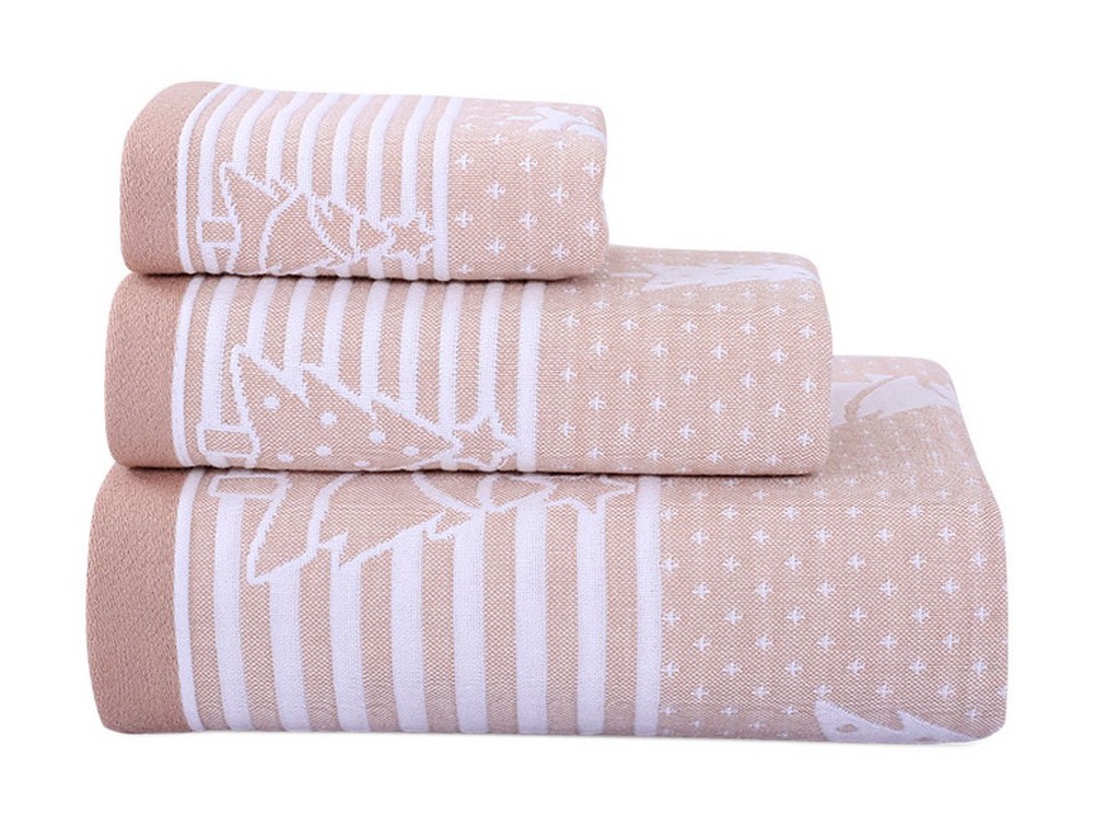 3 Pcs Christmas Tree Towels Cotton Family Towels Washcloth Hand/Face Towel Khaki