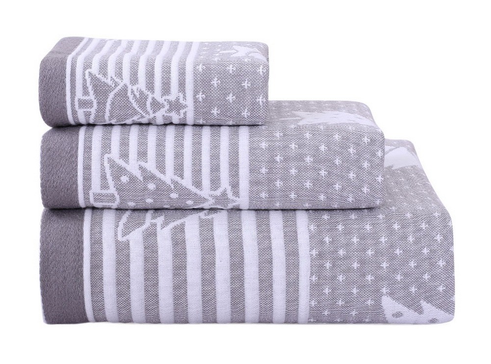 3 Pcs Christmas Tree Towels Cotton Family Towels Washcloth Hand/Face Towel Gray