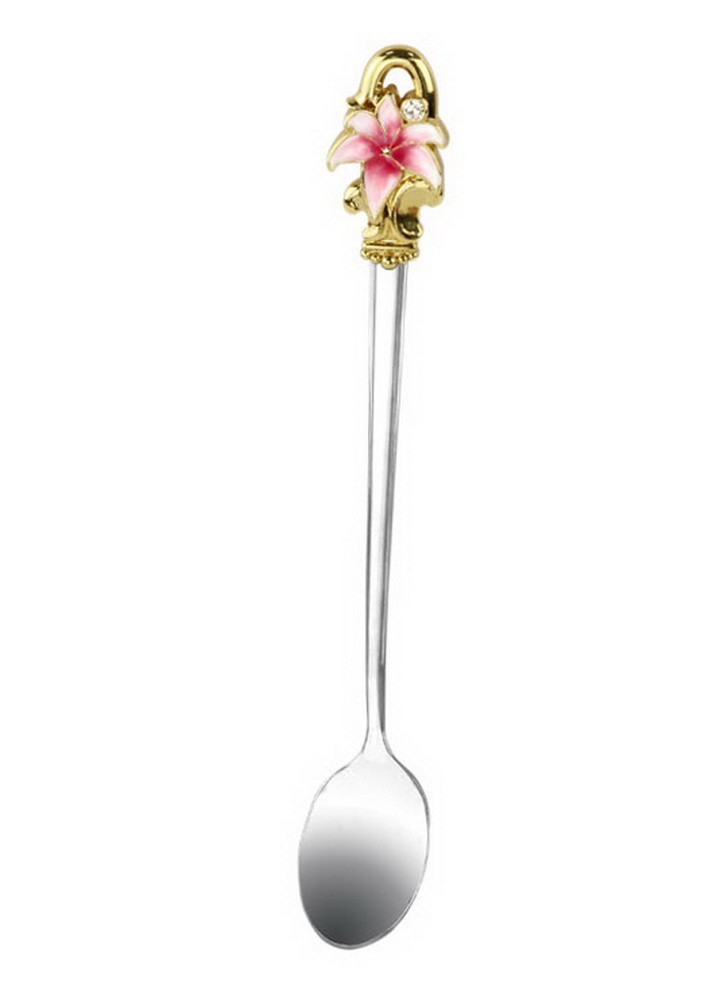 Long Enamel Color Juice Stirrer Stainless Steel Creative Coffee Spoons Lily Pink