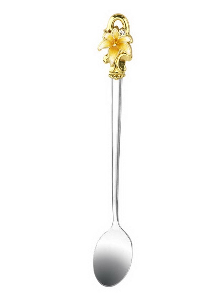 Long Enamel Color Juice Stirrer Stainless Steel Lovely Coffee Spoons Lily Yellow