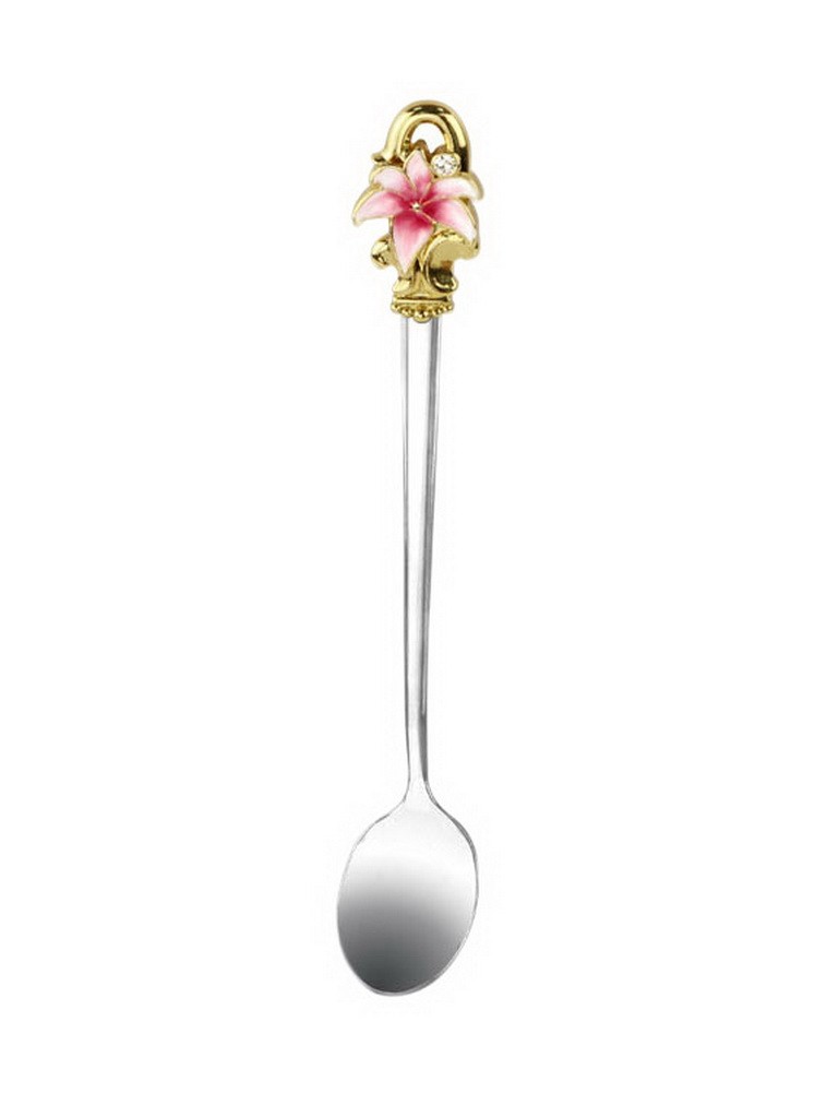 Short Enamel Color Juice Stirrer Stainless Steel Creative Coffee Spoon Lily Pink