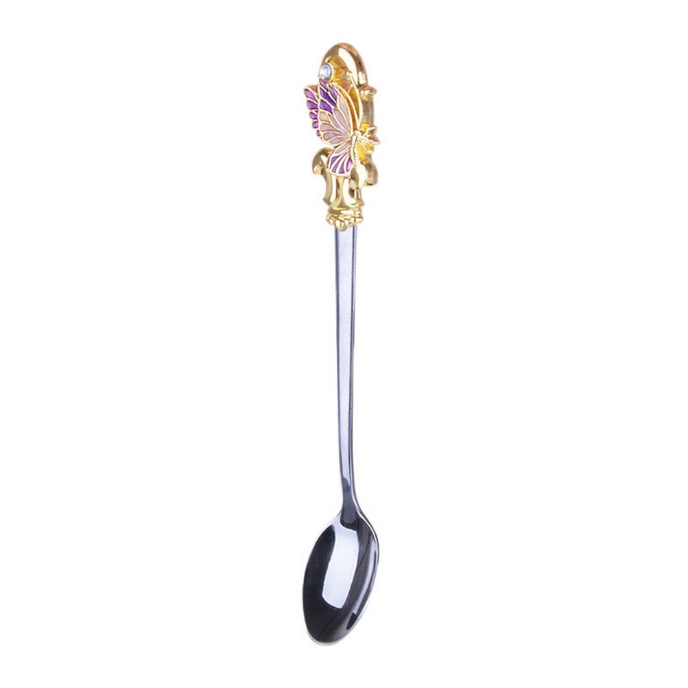 Enamel Spoon Long Handle Creative Stainless Steel Cute Coffee Spoons Butterfly A