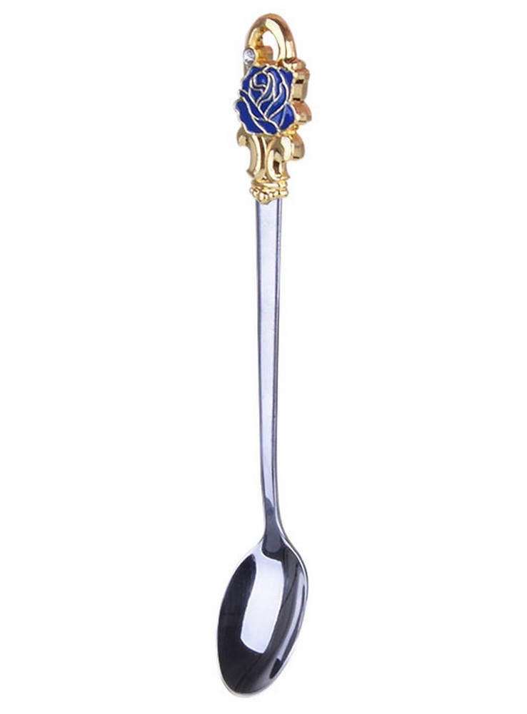 Enamel Spoon Long Handle Creative Stainless Steel Lovely Coffee Spoons Rose Blue