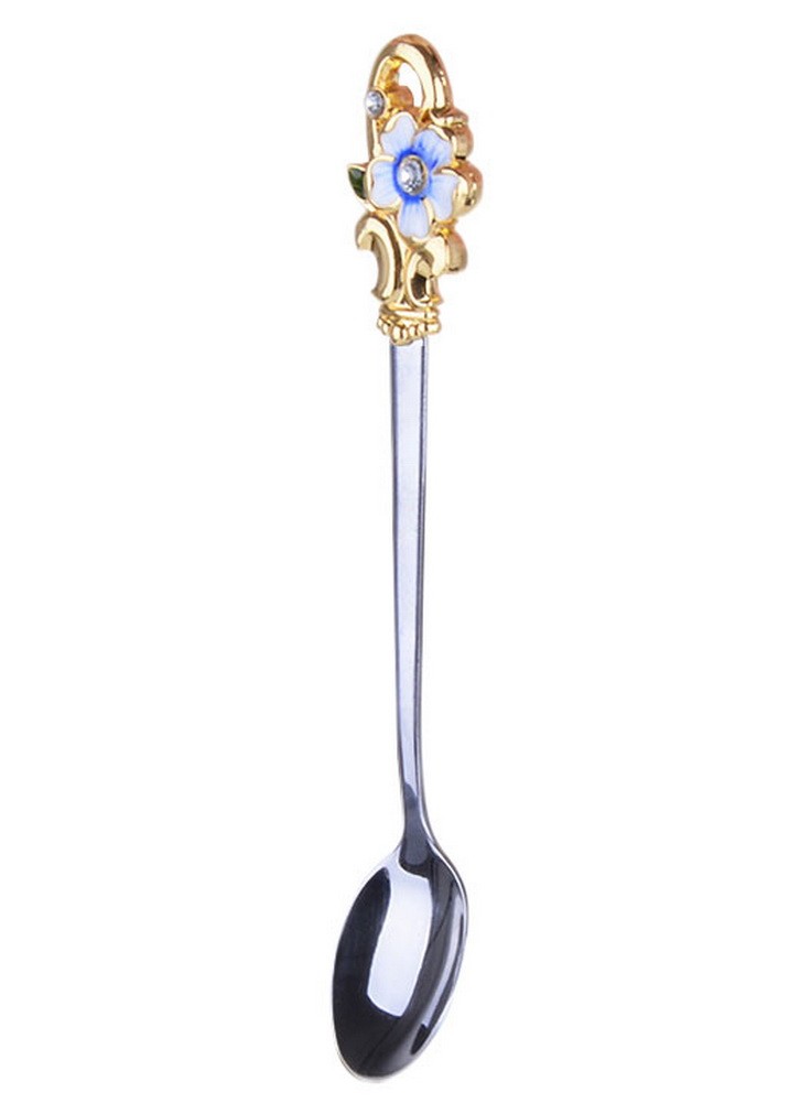 Enamel Spoon Long Handle Creative Stainless Steel Lovely Coffee Spoons Plum Blue