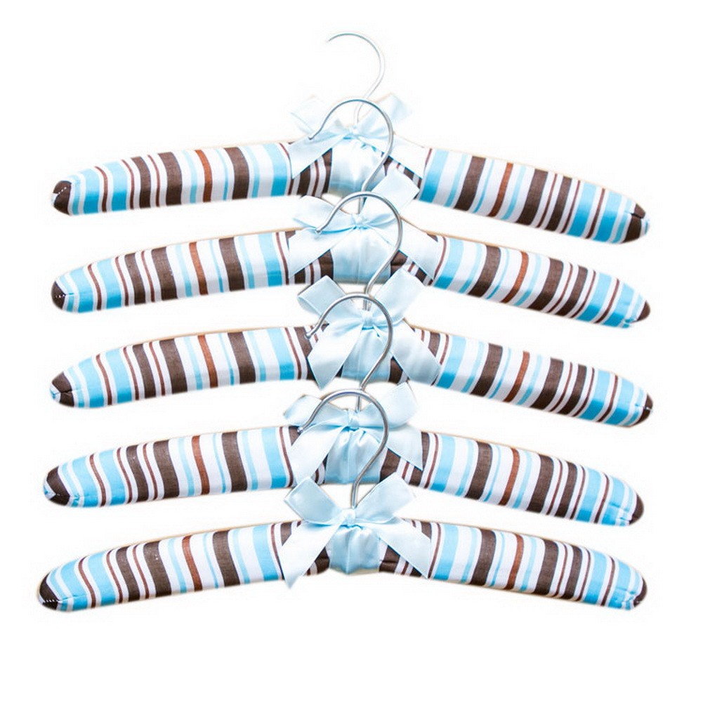 Set Of 5 Pastoral High-grade Printed Cotton Cloth Hangers Blue And Brown Stripes