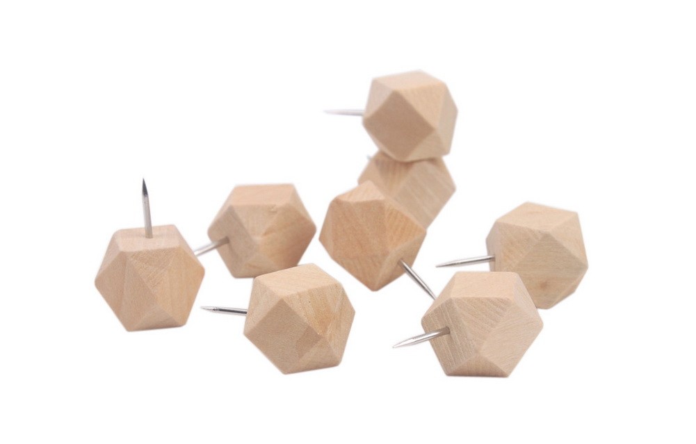Polygonal Push Pins Wooden Art Nail Creative Office Decorative Thumb Tacks 50Pcs