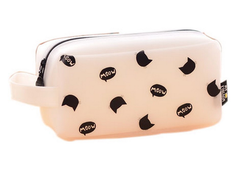 White Small Cat Head Silicone Simple Creative Large Capacity Lovely  Pencil Case