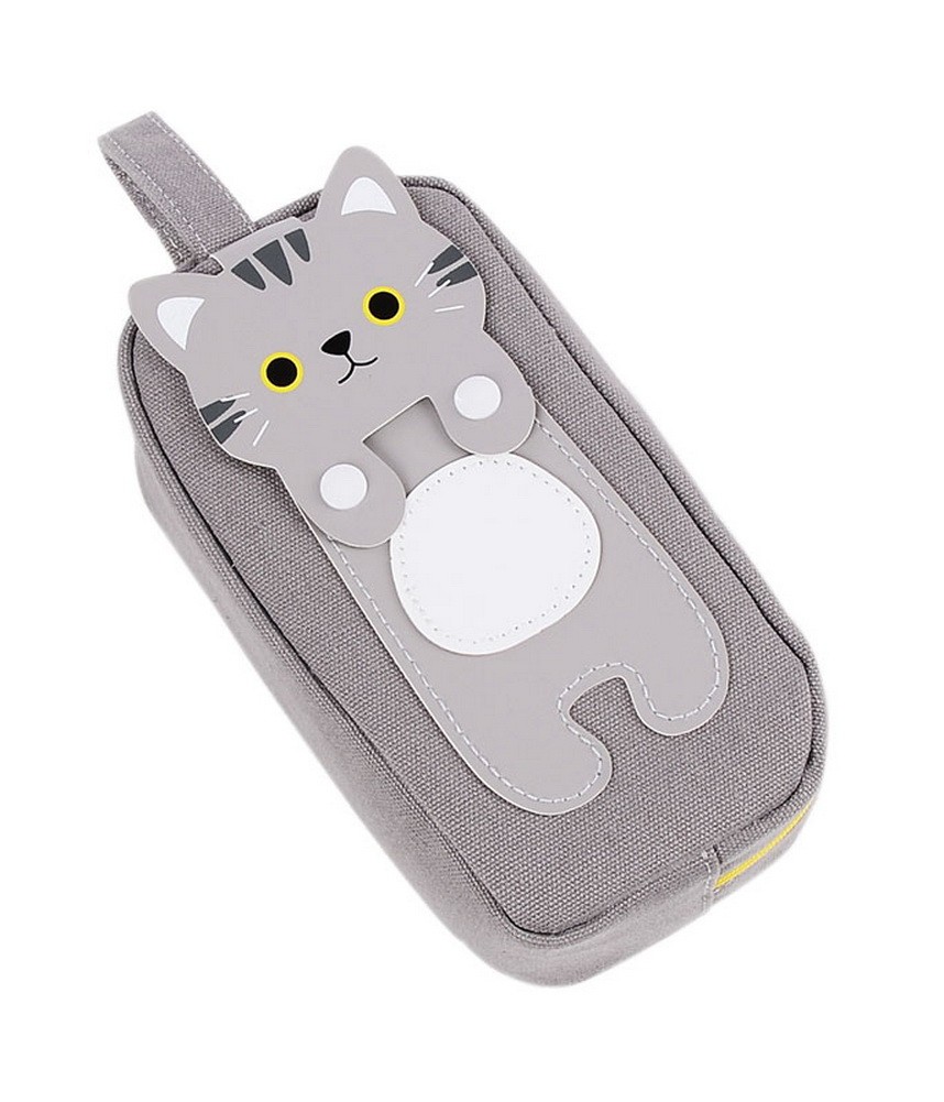 Lying On The Gray Cat Pattern Canvas Simple Creative Large Capacity Pencil Cases