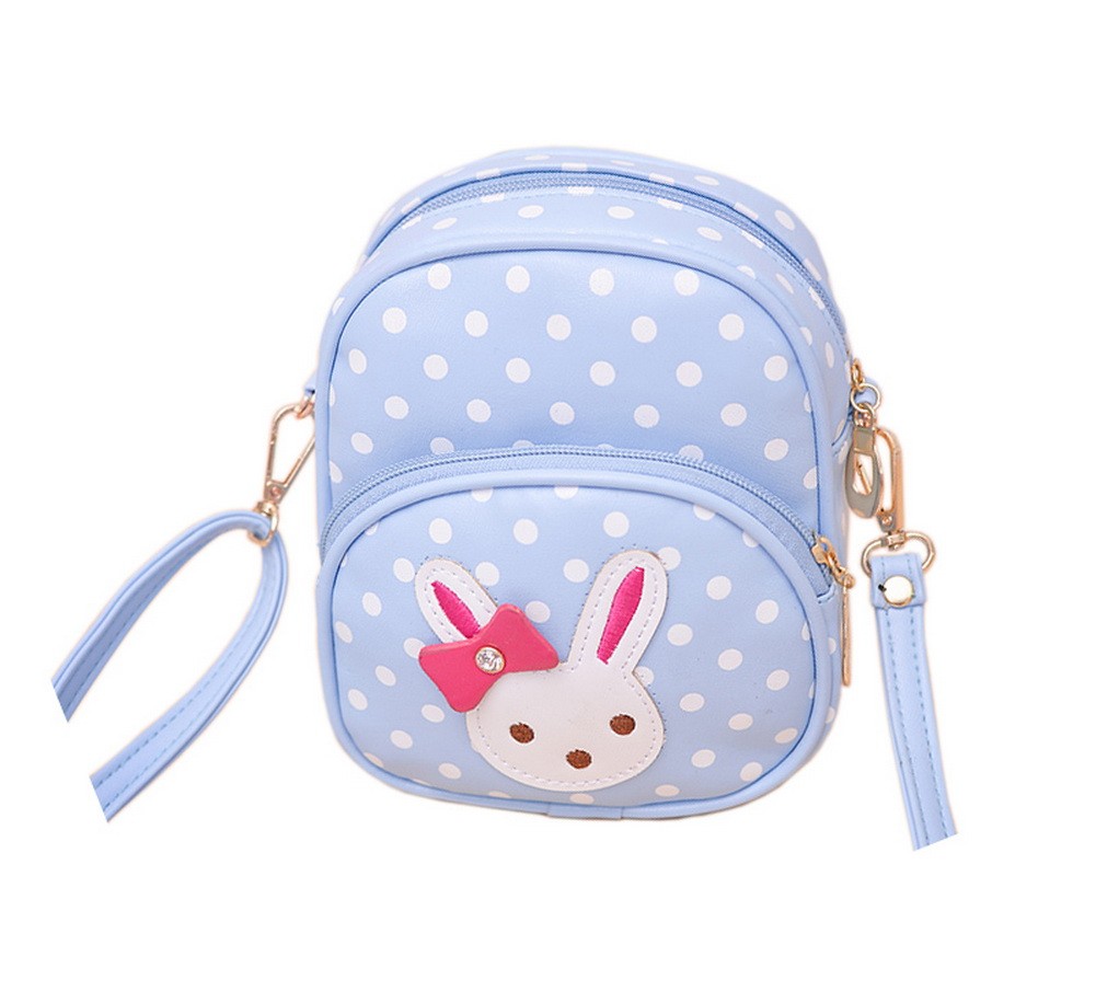 Cute Blue Polka Dots Rabbit School Bag Travel Shoulder Bag Kids Backpack Purses