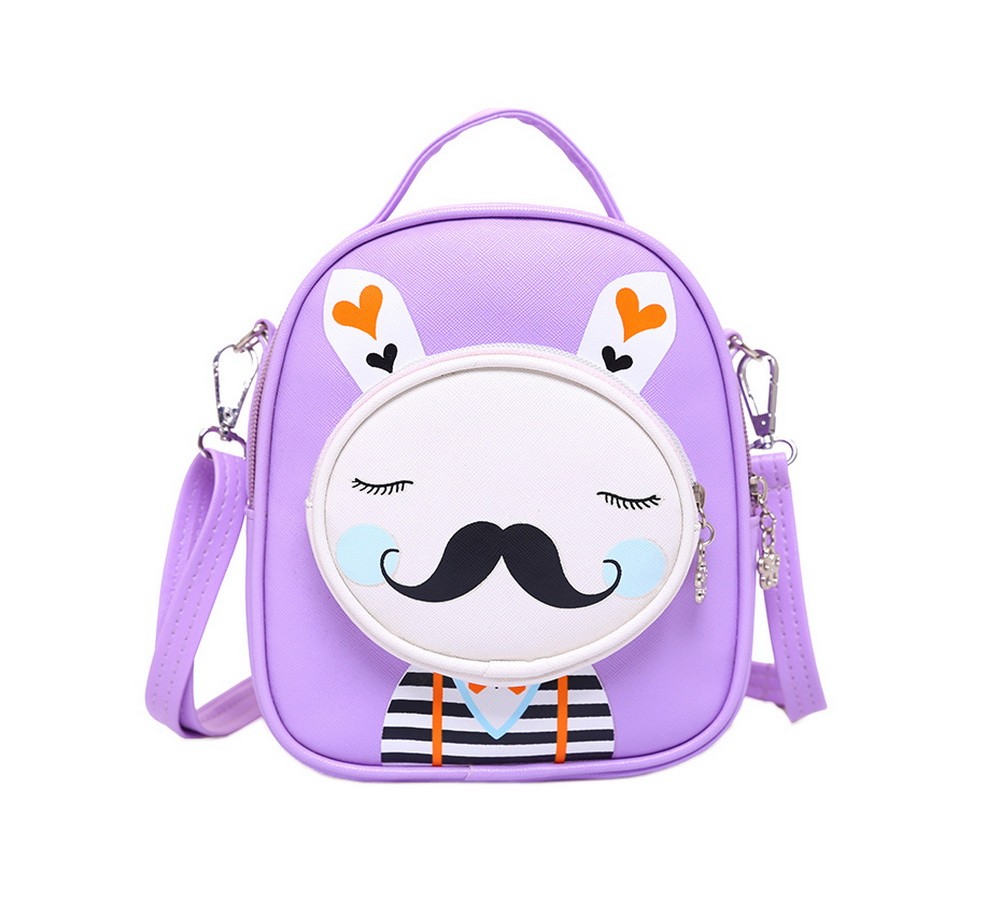 Kids Moustache Rabbit School Bag Cute Travel Shoulder Bag Backpack Purses Purpel