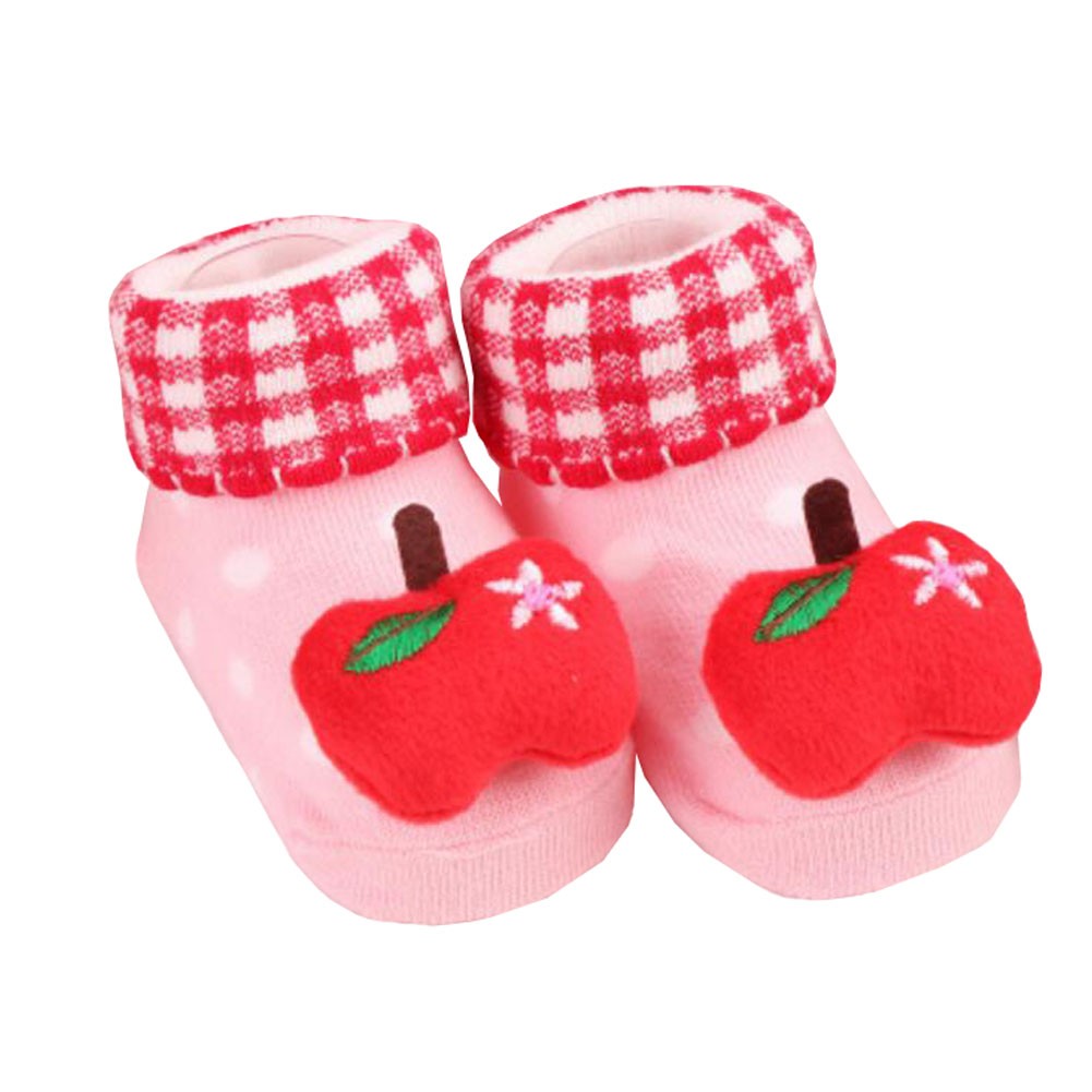 2 Pairs of Cozy  Baby Cotton Socks Baby Gifts Comfortable Socks Heartwarming Baby Gifts,  apple