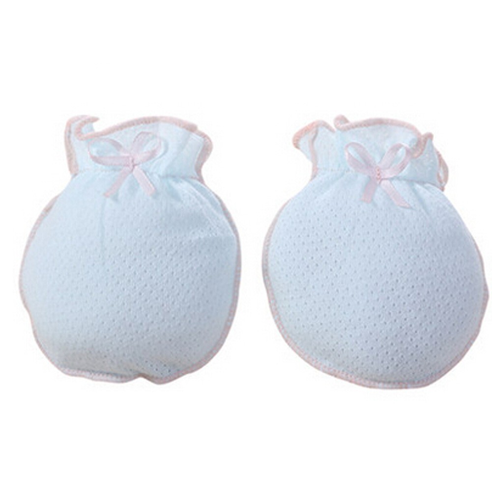 Cute Bbowknot Baby Gloves Newborn Mittens Soft No Scratch Mittens, Blue