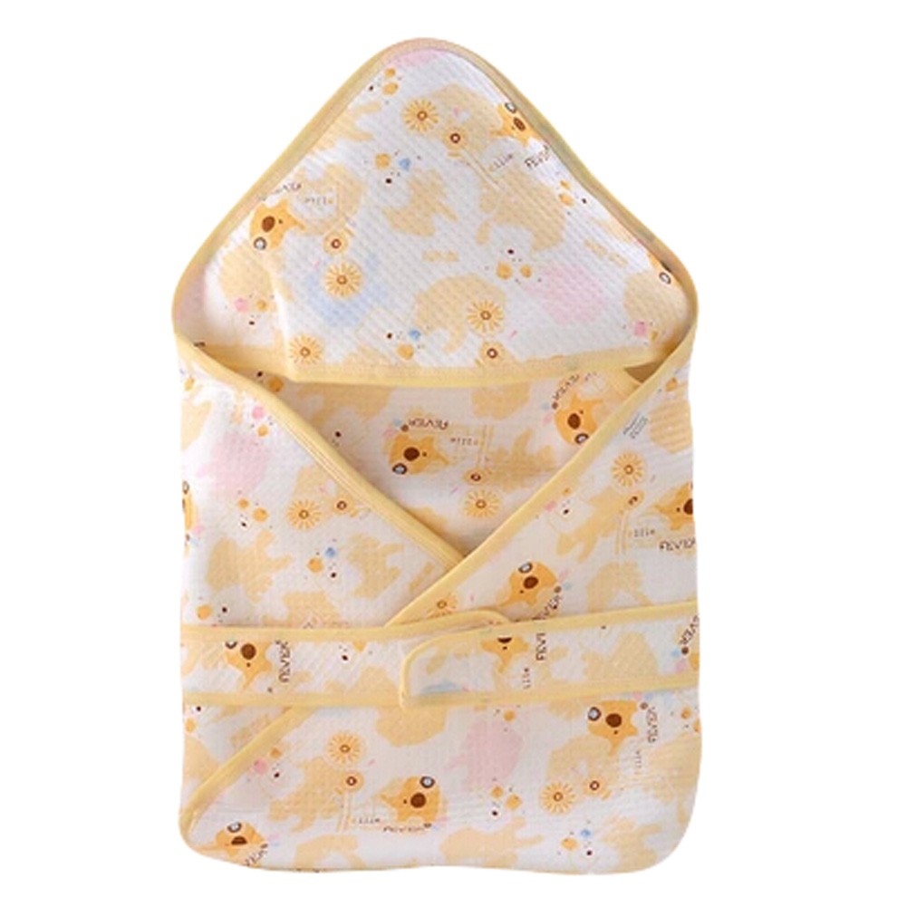 Lovely Baby Receiving Blankets Summer Hooded Swaddleme Elephant Pattern,Yellow