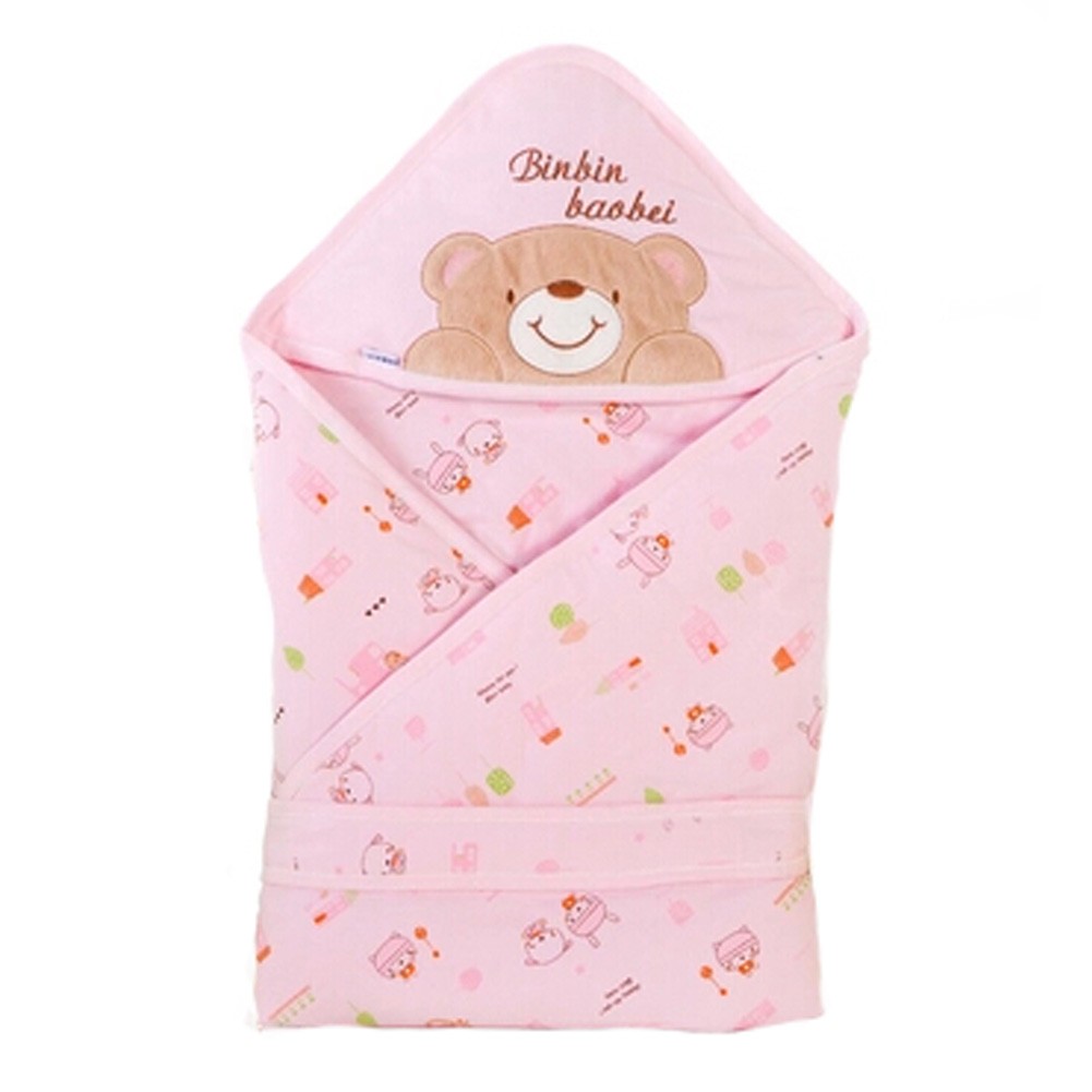 Lovely Baby Receiving Blankets Thick Spring Hooded Swaddleme Bear ,Pink