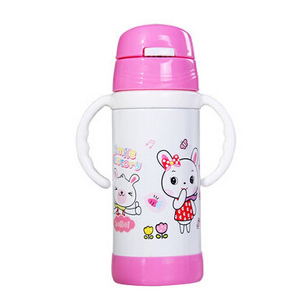 Straw Bottle to First Cup Trainer Stainless Steel Vacuum Flask,6+ Months,Pink