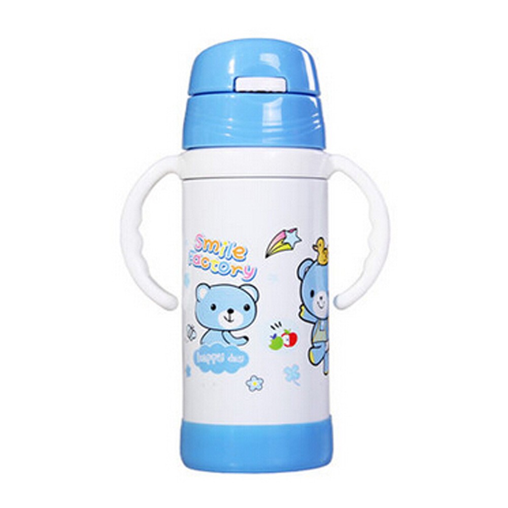 Straw Bottle to First Cup Trainer Stainless Steel Vacuum Flask,6+ Months,Blue