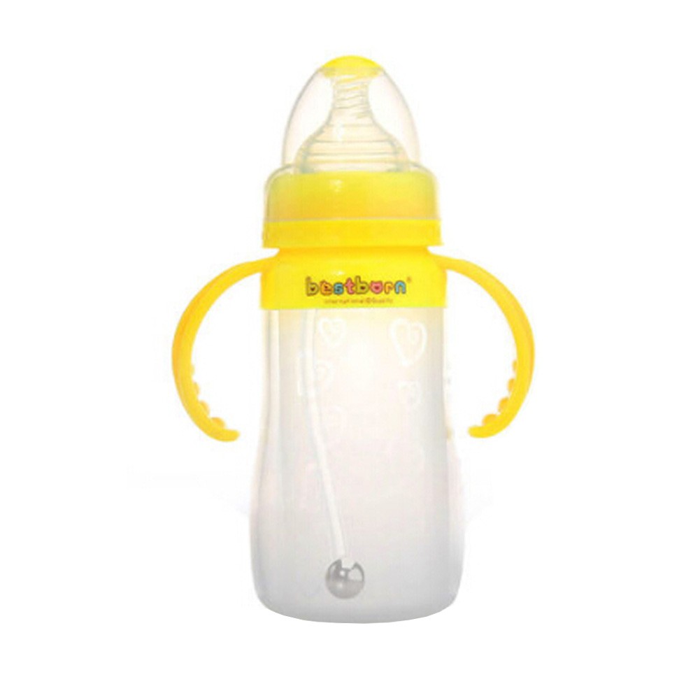 Baby Bottles First Cup Trainer Plastic Nurser With Latex Nipple,240mL,Yellow
