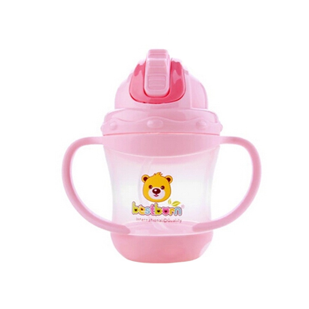Baby Bottles First Cup Trainer Polypropylene Bottle Silicone straw,180mL,Pink
